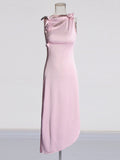 Dress Women's Dress Spring 2025 New Pink Sleeveless Bow Splicing Body Repair Long Dress