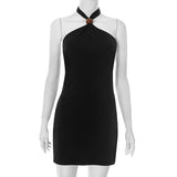 Women's Summer New Sexy Hanging Neck Out-To-Shoulder-Back Solid Color Dress Woman DJPT