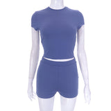 Women's 2025 Spring/Summer New Pure Color Shorts Sleeves Casual Shorts Set DJPT
