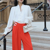 Zhao Sanguan Elegant Collar White Shirt Single-Drace Commuting Top 2024 New