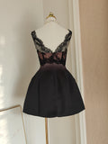 A line V Neckline Satin Lace Vacation Dresses Short Birthday Dress SD1261
