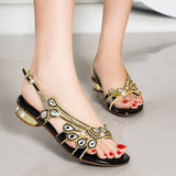 New Flat-Soled Sandals Women Wear High Heels Golden Water Drill Bohemian Diamond Beach Women's Shoes Coarse High Quality Shoes