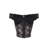 Spring 2025 New Women's Clothing Street Style Personality Hottie Sexy Shoulder Lace Top DJPT