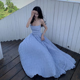 Dress Blue Pure Windy Beach Vacation Bare Back To The Waist Of The Big Skirt Hanging Long Skirt