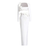 Dress Set Long-Sleeved Flower Top Open Fork Long Dress Sexy Elegant Independent Design Women's Clothing