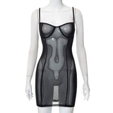 Women's 2025 Summer New Slings Wraped Thoracic Mesh Sexy Night Shop Hottie Dress Girl DJPT