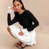 Women's Clothing Hit The Word Collar Horn Long-Sleeved Lotus Leaf Short Skirt DJPT