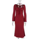 Autumn 2025 New Bag Ass Skirt Temperament Hanging Neck Long Sleeves Fine Dress Dress Woman DJPT