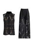 Literary And Art Casual Style Suit 2025 Spring New Collar Embroidered Sleeveless Shirt Trousers Two Sets Of Women