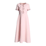 Elegant Style Dress 2025 Summer New Round Neck Heavy Industry Nail Drill Splicing Bow Dress Woman