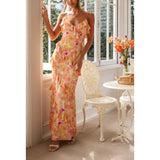 Women's New Slingless Sleeveless Laminated V-Necked Leaf-Side Dress HZ0628