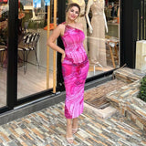 Women's 2024 Summer New Printed Shoulder High-Waisted Hip Skirt DJPT