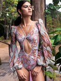 Clustered Swimsuit Women's Print Bikini Long-Sleeved Swimsuit Hot Lady Swimsuit DJPT