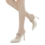 Women's Shoes Brand White Pearl Tip High Heel Fashion Half-Empty Ladies Sandals High Quality Shoes