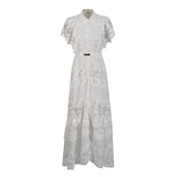 Atmosphere Long Dress 2025 New High-End Collar Embroidery Hollow Waist Fashion Dress Women's Summer
