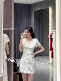 Collar High-End Hollow Lace Dress In The Spring Of 2024 New Ivory White Waist Temperament Style Dress