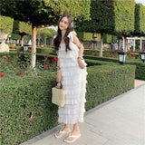 Heavy Industry Design With White Sling Dress Women's Summer 2024 New Chiffon Sleeveless Cake Dress