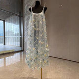 Dress Temperament C High Value Light Luxury 2025 Spring And Summer New Heavy Industry Three-Dimensional Flowers Mesh Dress Dress Woman