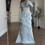 Temperament Autumn And Winter New Women's Clothing Stitching Rules Lotus Leaf Lace Bag Hip Dress