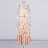 Niche Wind 2025 Summer New Sling Ribbon Leaves Design Three-Dimensional Flower Half-Body Dress Suit Woman