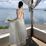 Seaside Vacation Show Back Dress Super Fairy Dress Travel Sling Dress Women's Summer