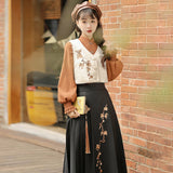 Maple Chinese Costume Chinese Style Improvement Han Element Vest Shirt Half Skirt Set 8959