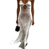 Women's Summer New Net Yarn Perspective Sling Rope Dew Sexy Dress DJPT