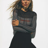 Letter Printing Round Collar Long Sleeve Perspective Repair Sexy Dressing DJPT