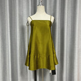 Zhao Sanguanjin Green High-End Sling Skirt One-Word Shoulder Loose Dress 2024 New