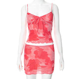 Women's 2024 Summer New Printd Suspension Bundles Low-Waisted Short Dress Set DJPT