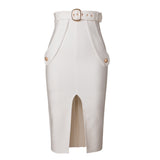 High-Waisted One-Step Skirt Tight-Lex-Force Pack Hip Belt Button Bandage Half-Dress Sexy Open Skirt