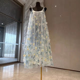 Dress Temperament C High Value Light Luxury 2025 Spring And Summer New Heavy Industry Three-Dimensional Flowers Mesh Dress Dress Woman