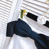 Same Hepburn Style Temperament Bow Spliced A Word Shoulder Bra Sweet Dress Dress Female C2#6582 DJPT