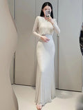 Autumn New Famous French Heavy Industry Hot Sleeve Long Sleeve White Top High Waist Thin Women's Half-Dress Suit