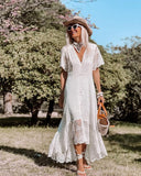 Women's V-Neck Long Short-Sleeved Fashion To Dress Irregular Fishtail Dress DJPT