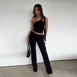 2025 Spring New Slanted Shoulder Strap Open Umbilical Repair Trousers Suit Woman DJPT