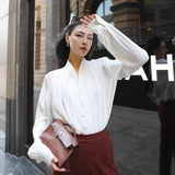 Zhao Sanguan Elegant Collar White Shirt Single-Drace Commuting Top 2024 New