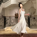 Ballet-Style White Sling Dress Women's Summer French-Style Niche Design High-End Waist-Like Dress DJPT