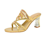 Drill Sandals Summer New Women's Cool Slippers With Fashion Crystal Coarse Heel High Heels Wear Women's Slippers Anti-Slip High Quality Shoes