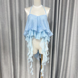 Lotus Side Of The Bra Hanging Neck To Silk Top Design Stitching Long Dress Two Sets Of 2024 New