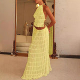 Women's New Sleeveless Hanging Neck Top Half Dress Two Sets HZ0628