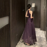 Temperament Famous Heavy Industry Birthday Annual Dress Dress Senior Purple Shoulderless Sleeveless Hanging Neck Dress Woman