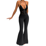 Summer New Hanging Neck Sexy Lace Slings With Jumpsuits Showing Thin Trousers DJPT