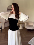 Autumn New Black And White Splicing Famous Design Feel Waist Thin Dress Dress Dress Dress Dress Dress Woman