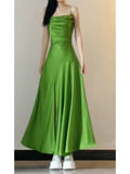 A line Spaghetti Straps Green Holiday Dress Satin Birthday Dresses Birthday Outfits SD1293