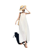Seaside Resort Heavy Industry Pressure Folds Loose Thin Back Big White Dress Women Summer