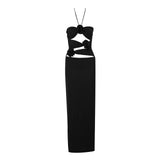 New Body-Repair Sexy Three-Dimensional Flowers Waist Dress Long Hollow Hanging Neck Sling Skirt