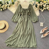 Tender Wind Dress Autumn 2025 New Female Vintage Fangzi Bubble Bubble Sleeve Chiffon Dress DJPT