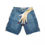 Hip-Hop Trend Pattern Print Denim Shorts Men's High Street Trendy Couple Casual Five-Point Pants DJPT