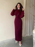 Solid Color Simple Pocket Sexy Bag Dress Long Sleeve Folds Elegant High-End Feel Dress